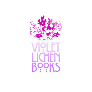 The words "Violet Lichen Books" are centered in a pinkish-violet color. An illustration of lichen sits stop the words like a crown.