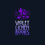 The words "Violet Lichen Books" are centered in a purple text. A crown of purple lichen sits atop the words.